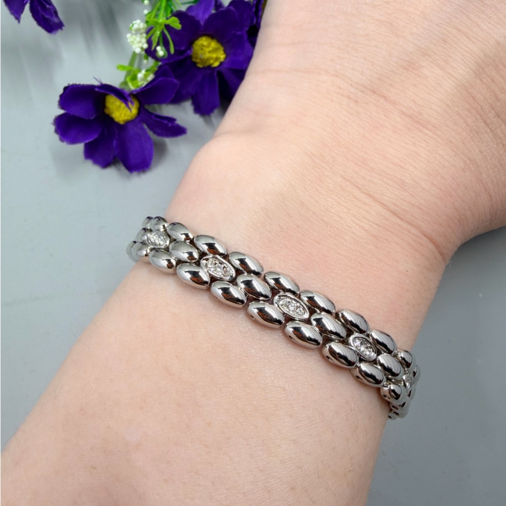 Vintage Y2K Crystal Studded Silver Plated Bracelet